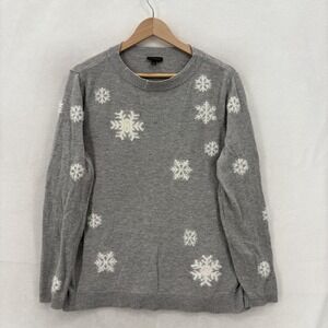 Talbots Sweater Womens Large Gray Snowflake Cashmere Knit Crew Neck Christmas